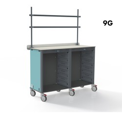 PLAN DE TRAVAIL MOBILE DOUBLE MODALLI M3 - AVEC DOSSERET ET PORTIQUE 2 RAILS