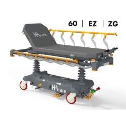 CHARIOT BRANCARD MOTORISÉ TRB7 I-CARE EZGO - LARGEUR 60 - FREINAGE CENTRALISÉ AVEC 5E ROUE - MATELAS - BARRIÈRES ZERO GAP