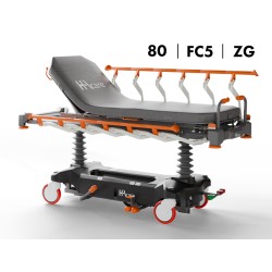 CHARIOT BRANCARD TRB7 CARVI - LARGEUR 80 - FREINAGE CENTRALISÉ AVEC 5E ROUE - MATELAS - BARRIÈRES ZERO GAP