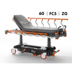 CHARIOT BRANCARD TRB7 I-CARE - LARGEUR 60 - FREINAGE CENTRALISÉ AVEC 5E ROUE - MATELAS - BARRIÈRES ZERO GAP